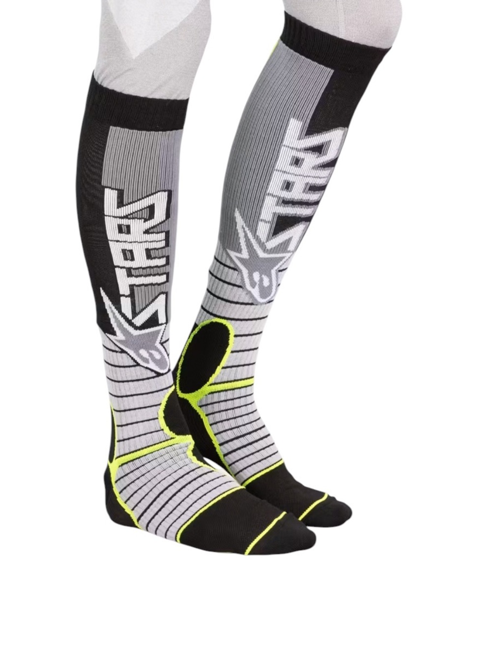 Alpinestars MX Pro Socks LG/2XL Motocross Knee-High Gray Black Hi-Vis Yellow